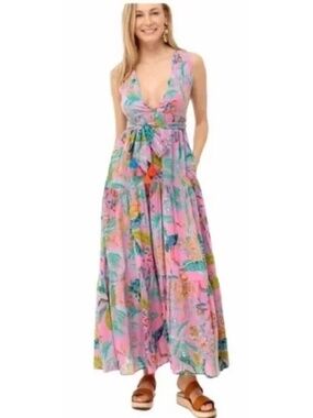 Banjanan Pink and Blue Floral Maxi Dress
